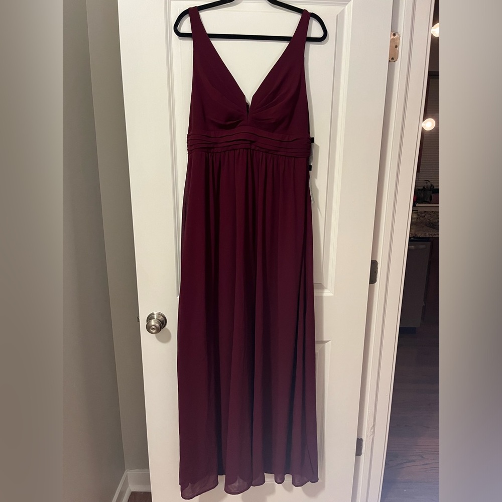 RUCHED A-LINE CHIFFON MAXI DRESS BURGUNDY X-LARGE